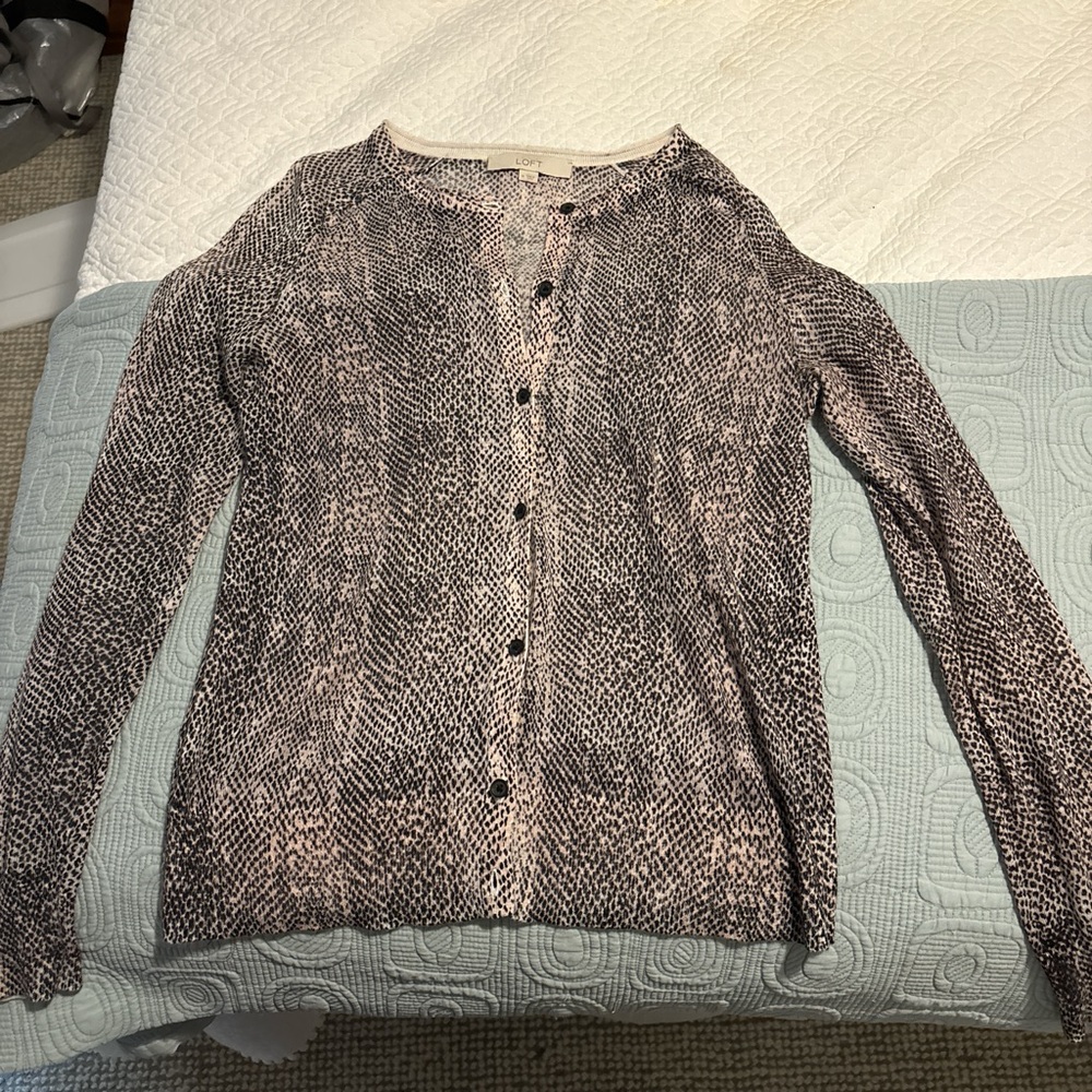 LOFT Black and Cream Cardigan